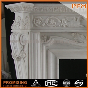 Flower China Hunan White Polished Marble Fireplace, Western & European Customized Figure, Hand Carving Sculptured Fireplace Mantel