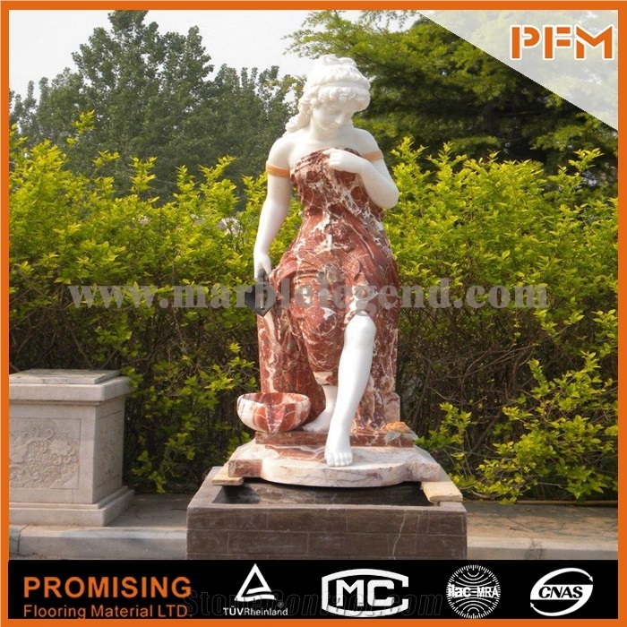 Garden Hand Carved Red Marble Lady Statue Manufacturer