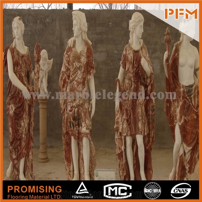 Garden Hand Carved Red Marble Lady Statue Manufacturer