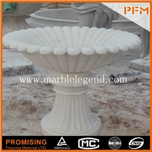 Garden Stone Marble Flower Pot with Relief Decorations, White Marble Flower Pots