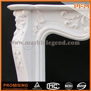 Good Quality China Hunan White Polished Marble Fireplace, Western & European Customized Figure, Hand Carving Sculptured Fireplace Mantel