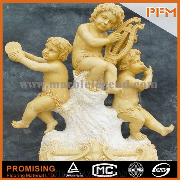 Grand Yellow Stone Figure Sculpture with Children Playing