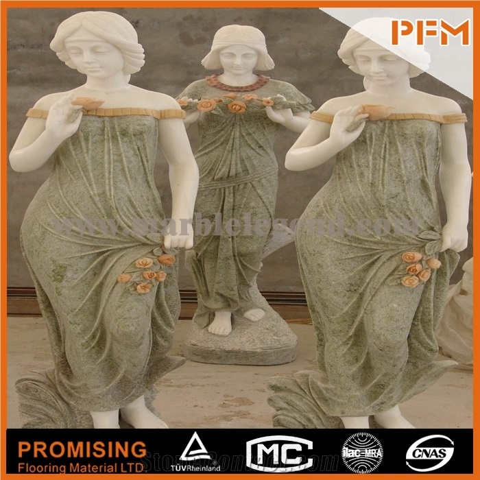Hand Carved Green Marble Statue Lady Garden Statue, Apple Green Marble Statues