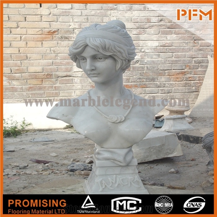 Hand Carved Lady Woman White Marble Bust Statue, Hunan White Marble Statues