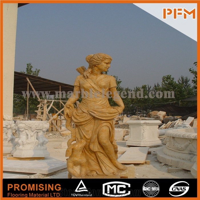 Henan Yellow Limestone Grand Yellow Stone Artworks with Woman Lady Statue