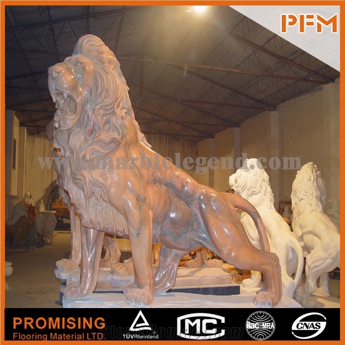 High-Polishing Hand Carved Henan Yellow Limestone Lion Animal Statues