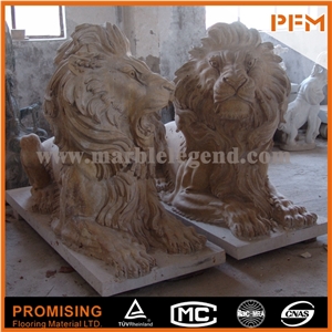 High-Polishing Hand Carved Red Marble Lion Animal Statues