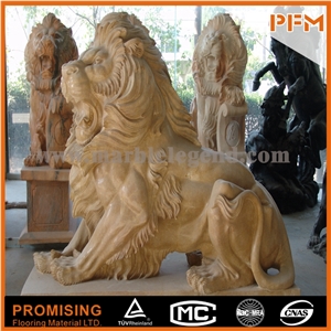 Home Decor Antique Sculpture Art Modern Statue Lion Henan Yellow Limestone Handcraft Sculpture Beautiful Animal Collectibles Statue