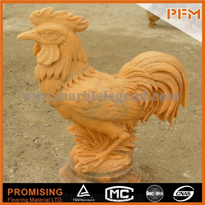 Home Decor Antique Sculpture Art Modern Statue Rooster Sunset Red Marble Sculpture Beautiful Animal Collectibles Statue
