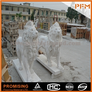Home Decorated Antique Sculpture Art Modern Statue Lion Cream Travertine Sculpture Beautiful Animal Collectibles Statue