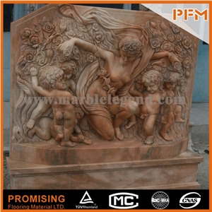 Hot Sale Sunset Red Marble Lady and Children Statue