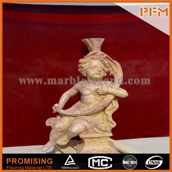 Hot Sale Sunset Red Marble Lady and Children Statue