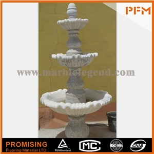 Hunan White Marble Natural 3 Tier Water Fountains with Pool