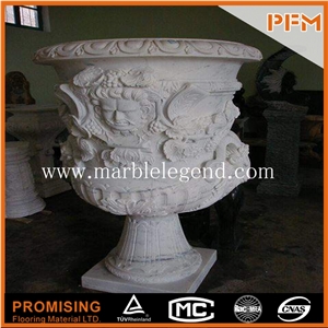 Large Tree Pots Glazed White Color Decor Flower Pot Indoor or Outdoor Use, White Marble Flower Pots