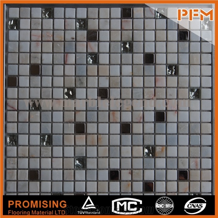 Machine Cut Glass Quality Stone Mix Crystal Glass Mosaic,Hotselling Glass and Stone Mosaic Tile for Hotel