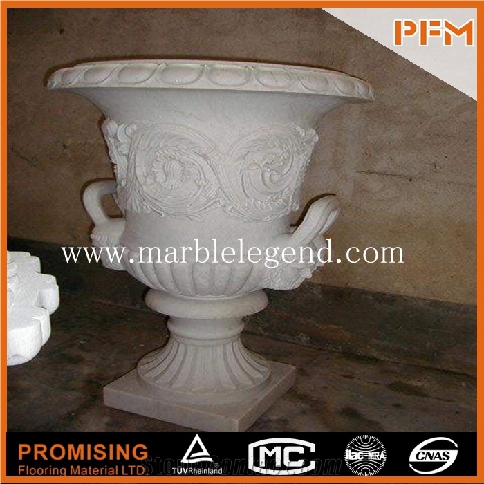 Made in China Carved Natural Stone Flower Pots, White Marble Flower Pots