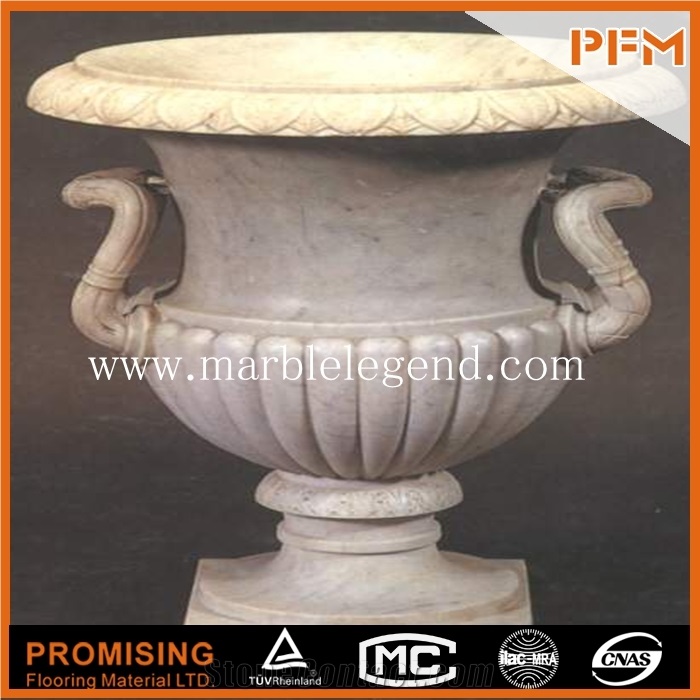 Made in China Carved Natural Stone Flower Pots, White Marble Flower Pots