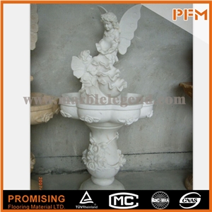 Made in China Cheap White Marble Stone Fountains and Artificial Man and Woman Outdoor Water Curtain Waterfall