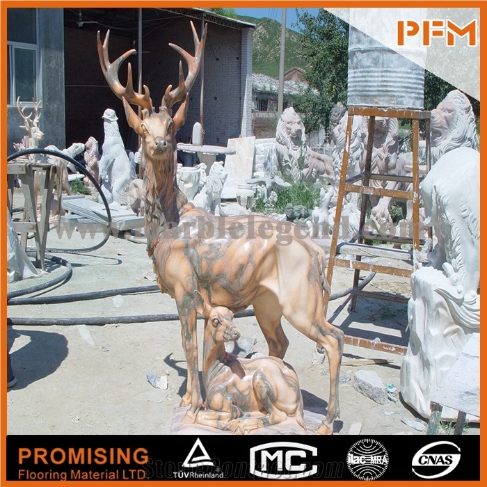 Natrual Marble Animal Sculpture for Sale, Stone Wild Animal Statue, Sunset Red Marble Statues