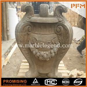 Natural Marble Garden Flower Pot,Landscaped Brown Marble Flower Pot