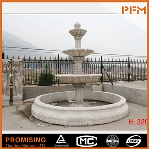 Natural White Marble 3 Tiers Garden Stone Fountain with Pool