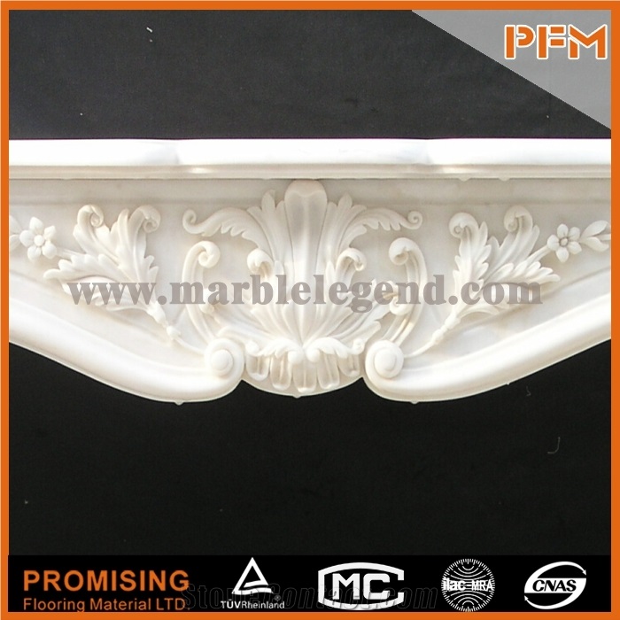 New Design Beautiful Flower China Hunan White Polished Marble Fireplace, Western & European Customized Figure, Hand Carving Sculptured Fireplace Mantel