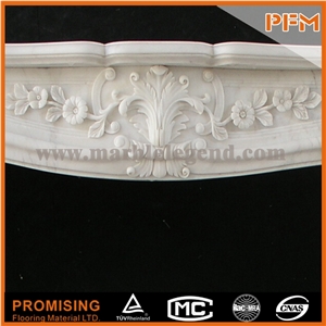 New Design Classic Flower China Hunan White Polished Marble Fireplace, Western & European Customized Figure, Hand Carving Sculptured Fireplace Mantel