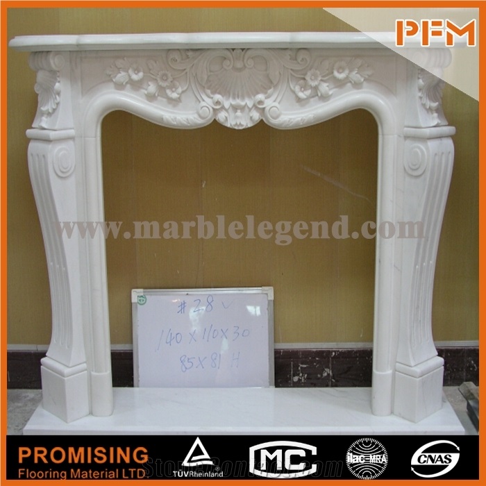 New Design Flower China Hunan White Polished Marble Fireplace, Western & European Customized Figure, Hand Carving Sculptured Fireplace Mantel