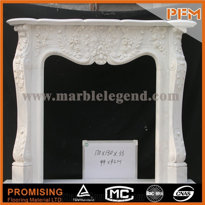 New Design /Flower Decorated/ White Marble Polished,Hunan White Marble Western /European Customized Figure / Hand Carving Sculptured Fireplace Mantel