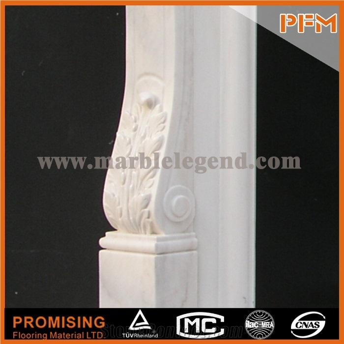 New Design /Flower Decorated/ White Marble Polished,Hunan White Marble Western /European Customized Figure / Hand Carving Sculptured Fireplace Mantel
