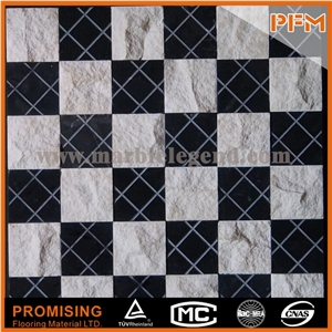 New Design Matt Glass Mix White Travertine Stone Mosaic Tile Strip