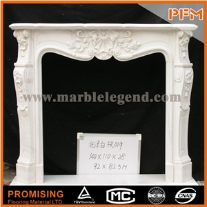 New Design Nice Flower China Hunan White Polished Marble Fireplace, Western & European Customized Figure, Hand Carving Sculptured Fireplace Mantel