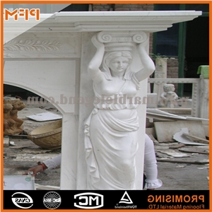 New Design Royal White Marble,Hunan White Marble Polished Western /European Customized Figure / Hand Carving Sculptured Fireplace Mantel,Hunan White Marble