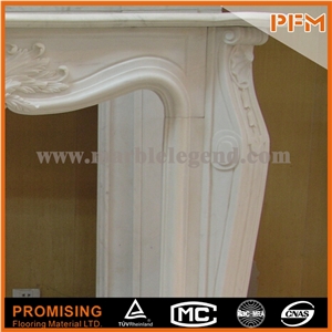 New Design Simple Flower Hunan White Polished Marble Fireplace, Western & European Customized Figure, Hand Carving Sculptured Fireplace Mantel