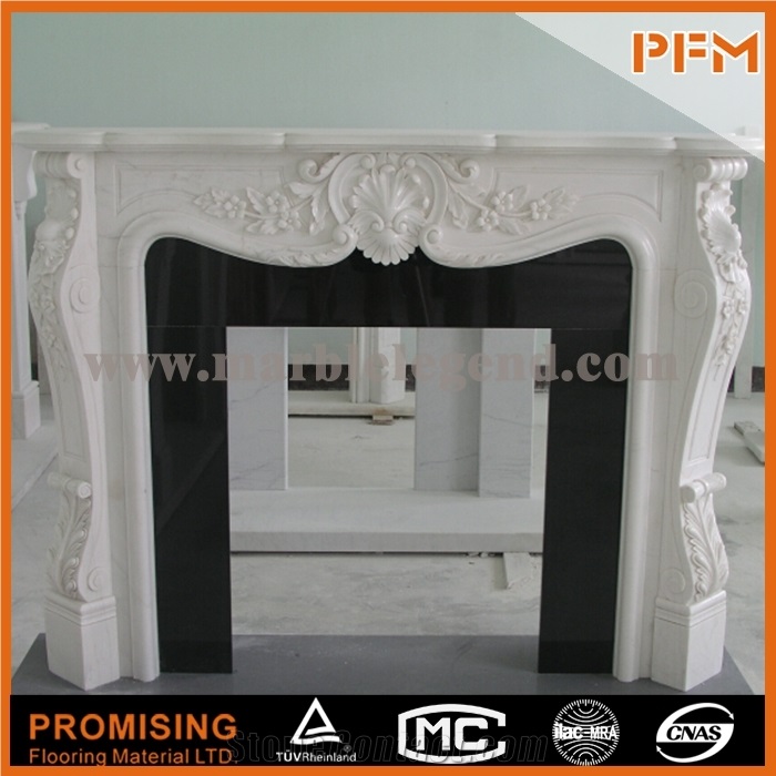 New Design Simple Style China Hunan White Polished Marble Fireplace, Western & European Customized Figure, Hand Carving Sculptured Fireplace Mantel