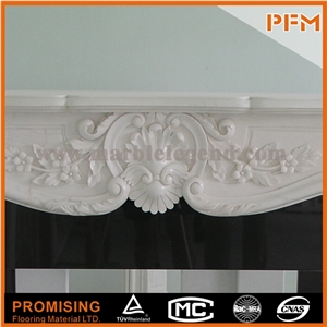 New Design Simple Style China Hunan White Polished Marble Fireplace, Western & European Customized Figure, Hand Carving Sculptured Fireplace Mantel