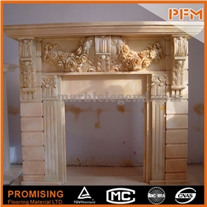 New Design Sunset Red Marble Polished Fireplace, Western & European Customized Figure, Hand Carving Sculptured Fireplace Mantel