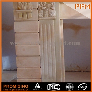 New Design Sunset Red Marble Polished Fireplace, Western & European Customized Figure, Hand Carving Sculptured Fireplace Mantel