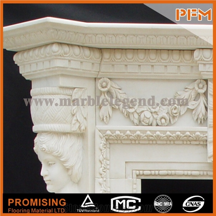 New Design White Marble Human Like Polished Hunan White Marble Fireplace ,Western / European Customized Figure / Hand Carving Sculptured Fireplace Mantel