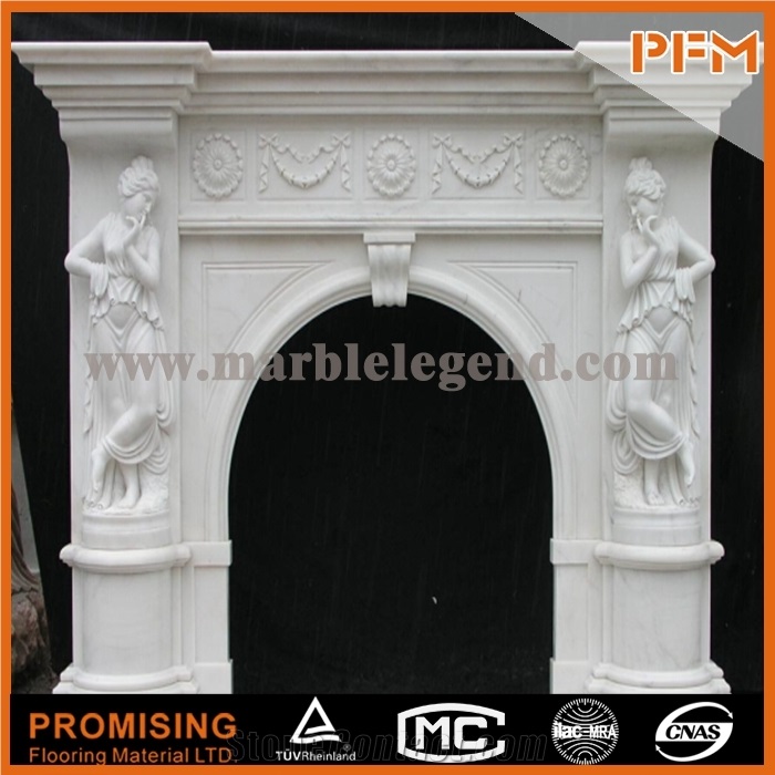 New Design White Marble Imperial / Polished Hunan White Marble Western / European Customized Figure / Hand Carving Sculptured Fireplace Mantel/China/