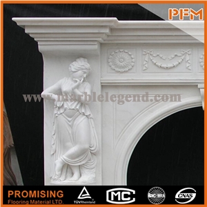New Design White Marble Imperial / Polished Hunan White Marble Western / European Customized Figure / Hand Carving Sculptured Fireplace Mantel/China/