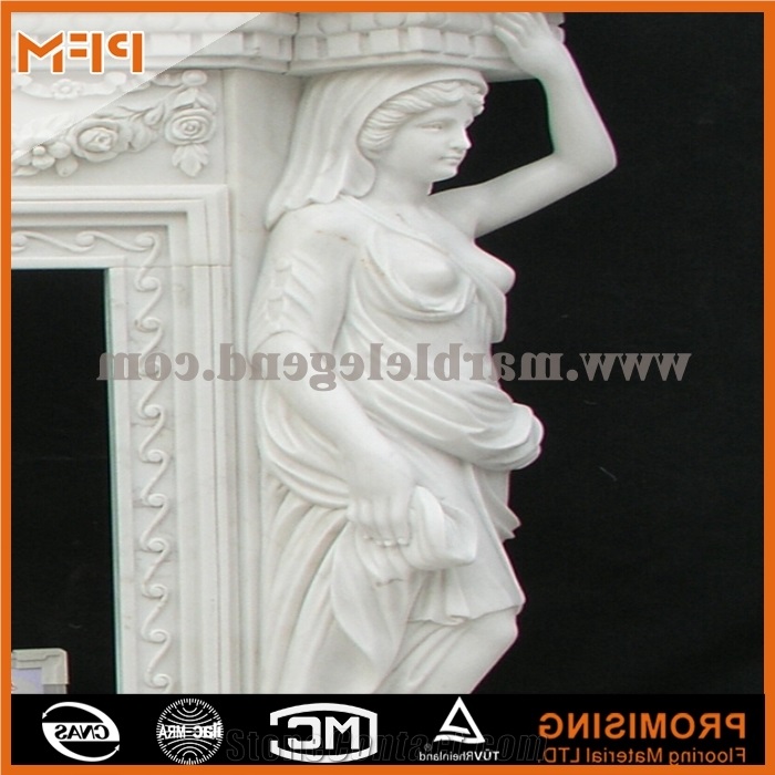 New Design White Marble Polished/Western / European Customized Figure / Hand Carving Sculptured Fireplace Mantel,Hunan White Marble Fireplace