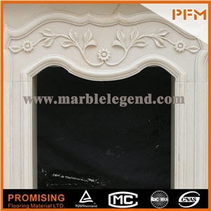 New Simple Design China Hunan White Polished Marble Fireplace, Western & European Customized Figure, Hand Carving Sculptured Fireplace Mantel