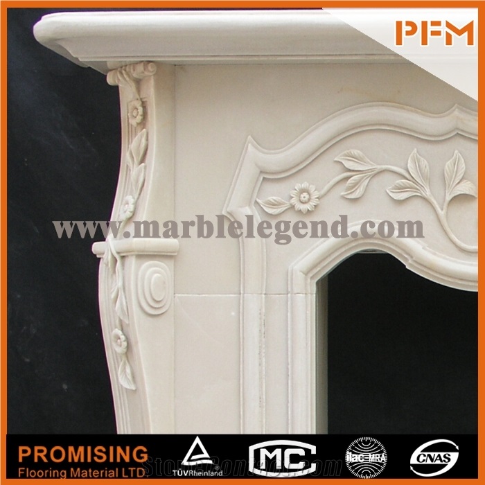New Simple Design China Hunan White Polished Marble Fireplace, Western & European Customized Figure, Hand Carving Sculptured Fireplace Mantel