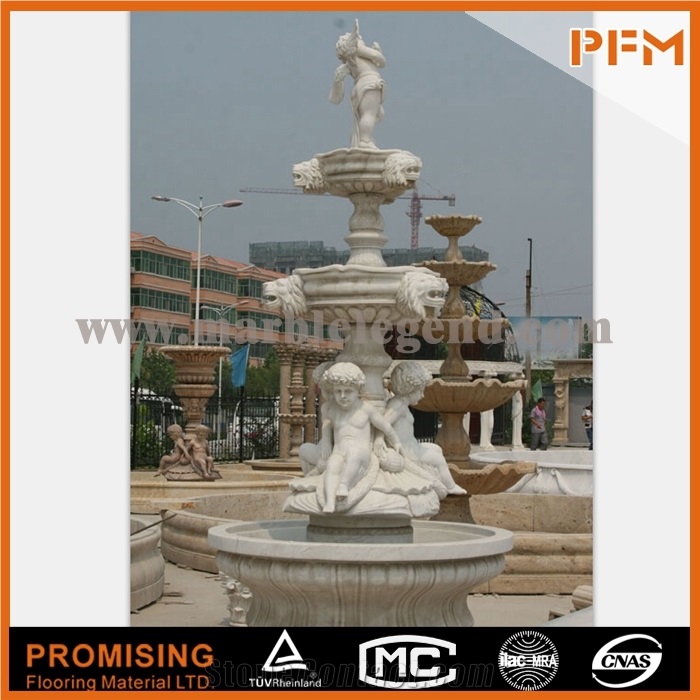 Outdoor Garden Big Water Natural White Marble Fountain with Three Layers