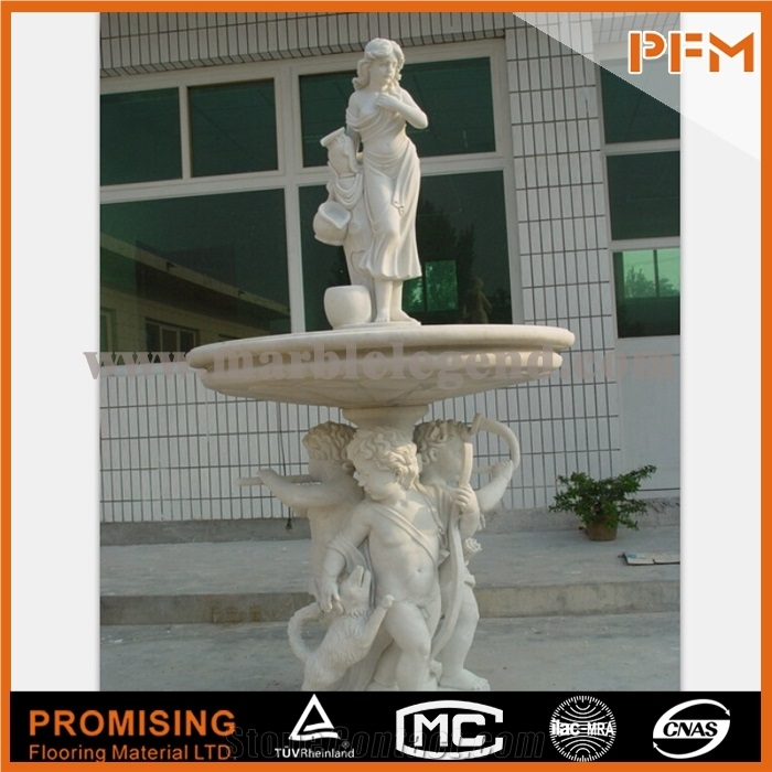 Outdoor Garden Water Fountain,White Marble Fountain Human Like Two Layers