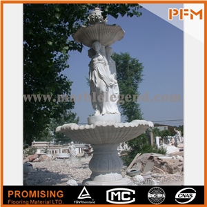 Outdoor Garden Water Fountain,White Marble Fountain Human Like Two Layers