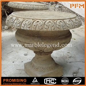 Outdoor Nature Stone Hand Made Decoration Garden Yellow Marble Flower Pot
