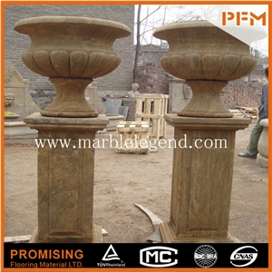 Outdoor Nature Stone Hand Made Decoration Garden Yellow Marble Flower Pot