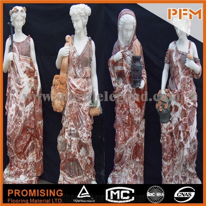 Outdoor Red Jade Natural Marble Stone Lady Statue